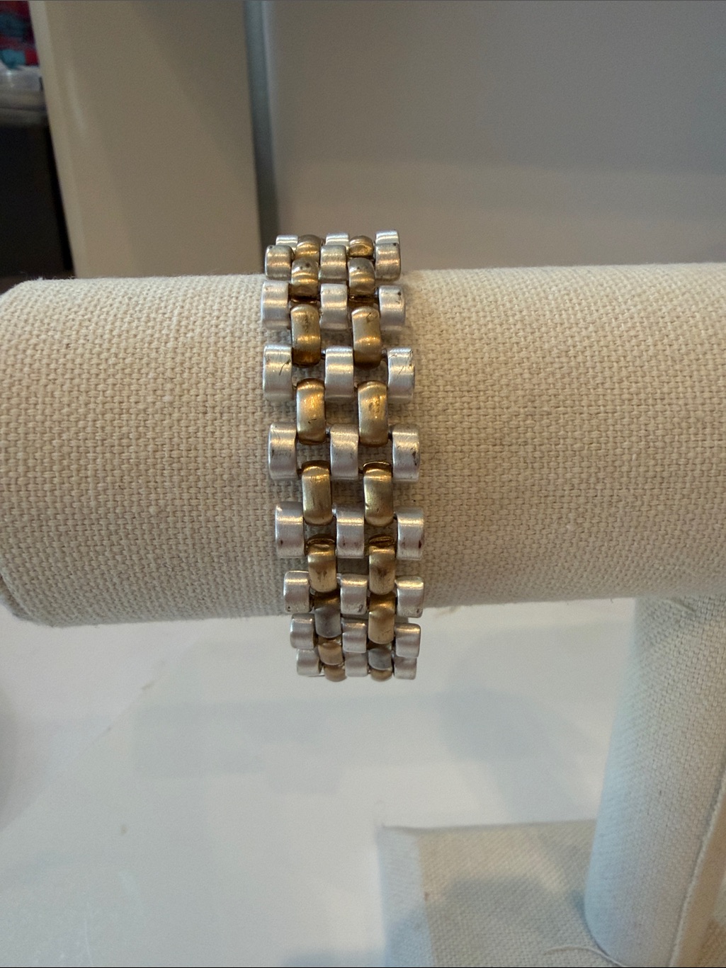 Rolex Style TwoTone Silver And Gold Link Bracelet W Magnetic Slide Closure